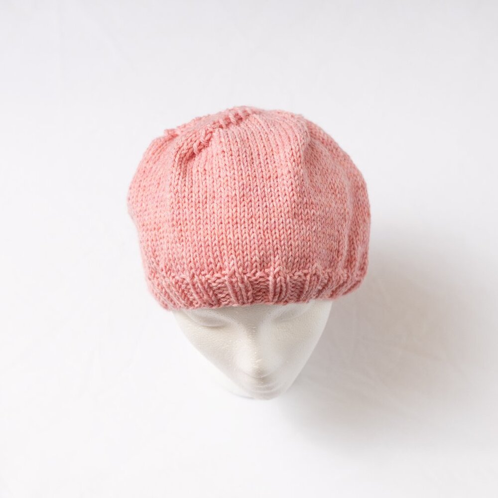 Hand Knit Pastel Peach Pink Wool Beret